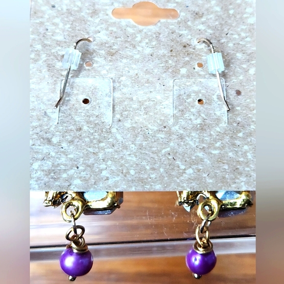 Elegant Gold and Multicolor Floral Earrings - Picture 2 of 2